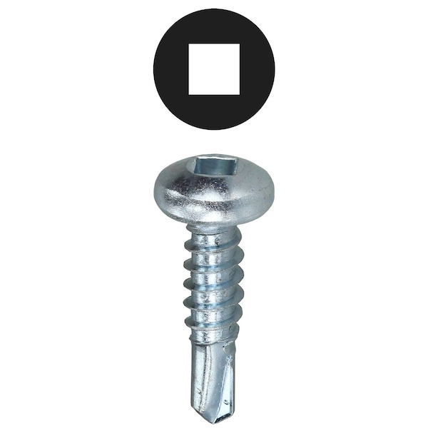 Self-Drilling Screw, #10-16 x 1 in, Zinc Plated Steel Pan Head Square Drive, 100 PK